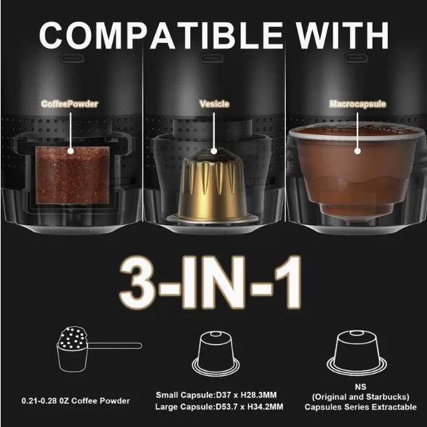 Portable Self-Heating Travel Coffee Maker – USB-C Hot & Cold Brew (Ground + Capsule)