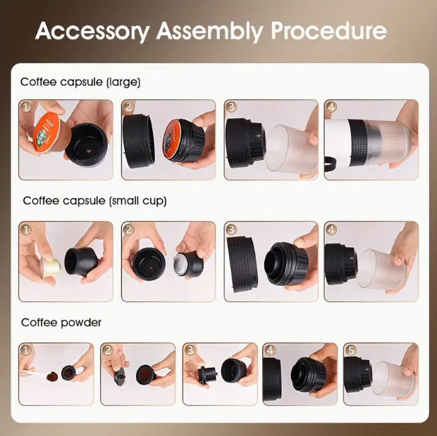 Portable Self-Heating Travel Coffee Maker – USB-C Hot & Cold Brew (Ground + Capsule)