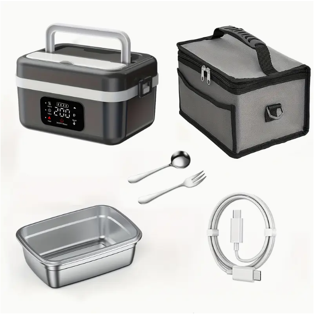 Portable Electric Heated Lunch Box – 1000ml Stainless Steel, Leakproof & Rechargeable