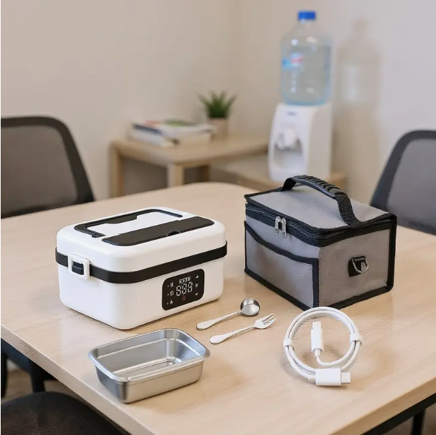 Portable Electric Heated Lunch Box – 1000ml Stainless Steel, Leakproof & Rechargeable