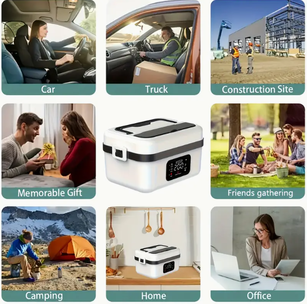 Portable Electric Heated Lunch Box – 1000ml Stainless Steel, Leakproof & Rechargeable