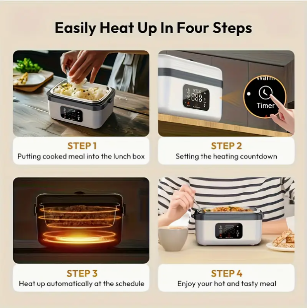 Portable Electric Heated Lunch Box – 1000ml Stainless Steel, Leakproof & Rechargeable