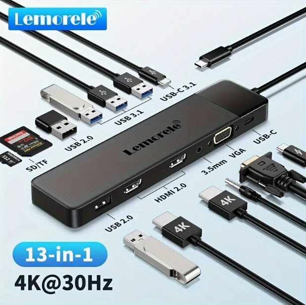 13-in-1 USB-C Hub Docking Station – 4K HDMI, VGA, Ethernet & Multi-Port Adapter