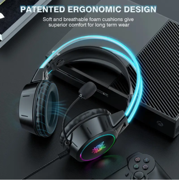 RGB Gaming Headset with Surround Sound, Noise-Cancelling Mic & LED Lights