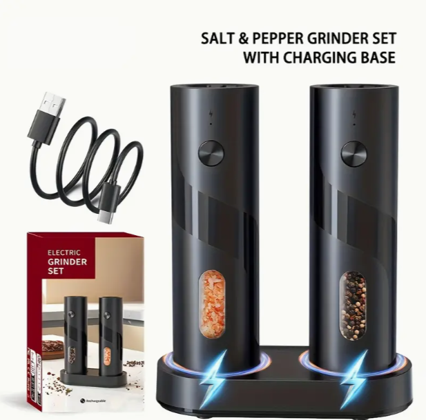 Electric Salt & Pepper Grinder – USB Rechargeable with Adjustable Coarseness