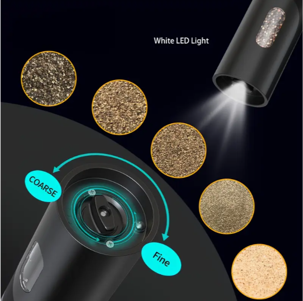 Electric Salt & Pepper Grinder – USB Rechargeable with Adjustable Coarseness