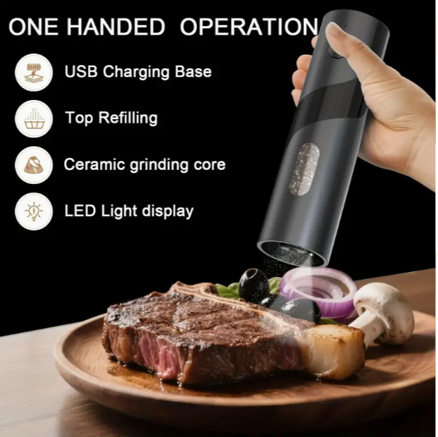 Electric Salt & Pepper Grinder – USB Rechargeable with Adjustable Coarseness