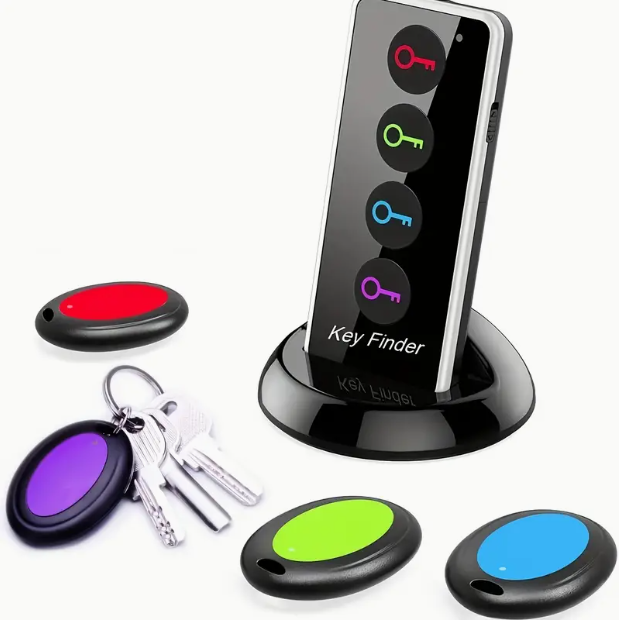 Key Finder (1 Transmitter + 4 Receivers) with LED Flashlight – Anti-Loss Tracker for Keys, Wallets & Gadgets