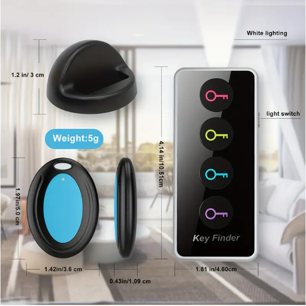 Key Finder (1 Transmitter + 4 Receivers) with LED Flashlight – Anti-Loss Tracker for Keys, Wallets & Gadgets