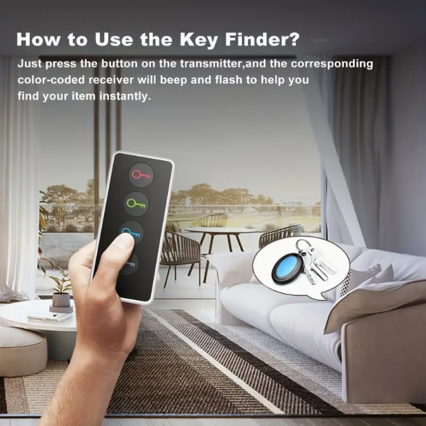 Key Finder (1 Transmitter + 4 Receivers) with LED Flashlight – Anti-Loss Tracker for Keys, Wallets & Gadgets