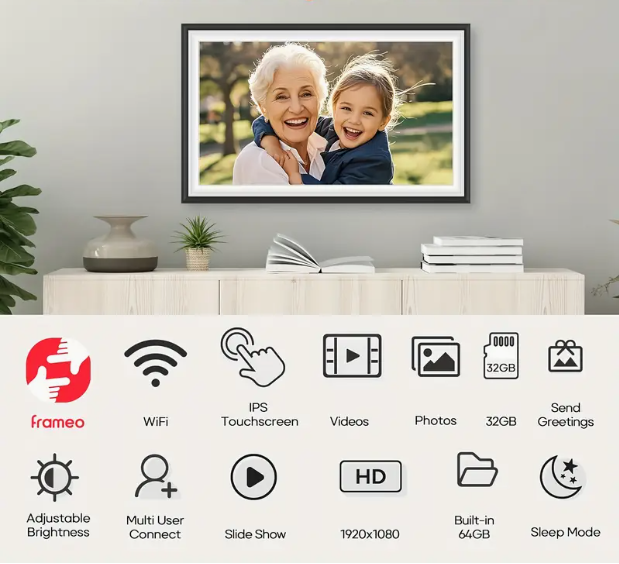 32GB WiFi Digital Photo Frame – 10.1″ FHD IPS Instant Display & Gift Frame