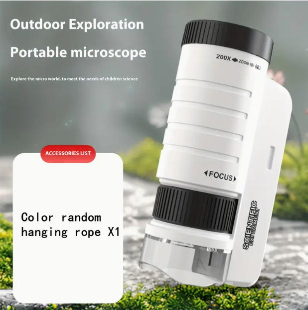 Handheld LED Mini Microscope (60×–200×) — Outdoor Exploration Toy for Kids (Random Colours)