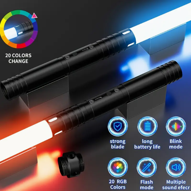 LED Light Sword with 20 Colors & Sound Effects – 2-in-1 Duel Option (2-Pack Required)