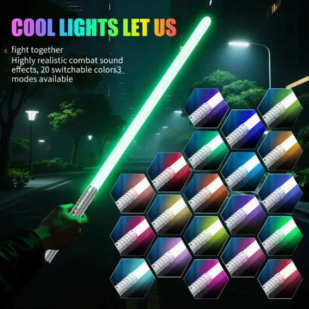 LED Light Sword with 20 Colors & Sound Effects – 2-in-1 Duel Option (2-Pack Required)