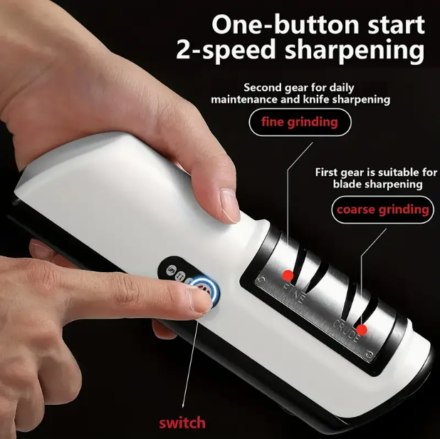 Electric Knife Sharpener – USB Rechargeable, Compact & Fine Grit for Kitchen Knives (Black)