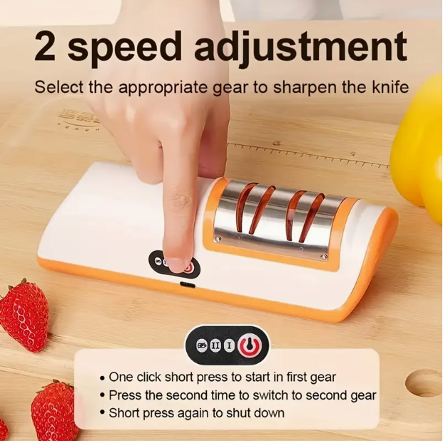 Electric Knife Sharpener – USB Rechargeable, Compact & Fine Grit for Kitchen Knives (Black)