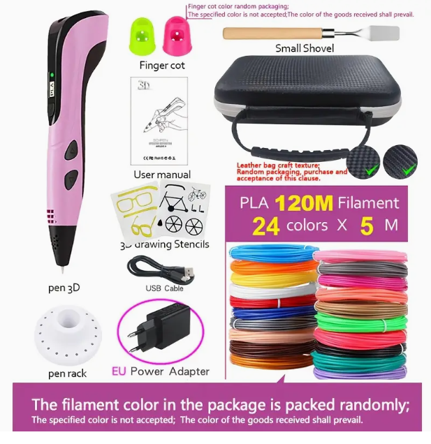 Deluxe 3D Printing Pen Kit with LCD, Speed Control & 24-Color PLA Filament