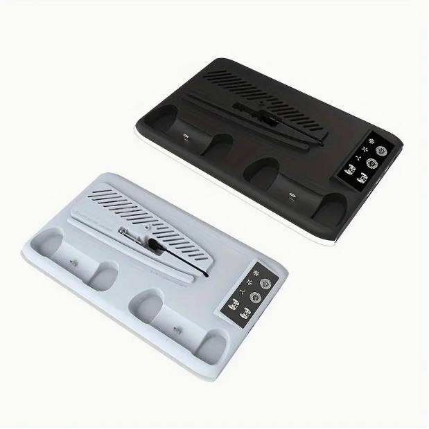 PS5 Cooling Fan & Dual Controller Charging Station with RGB & Accessory Hooks
