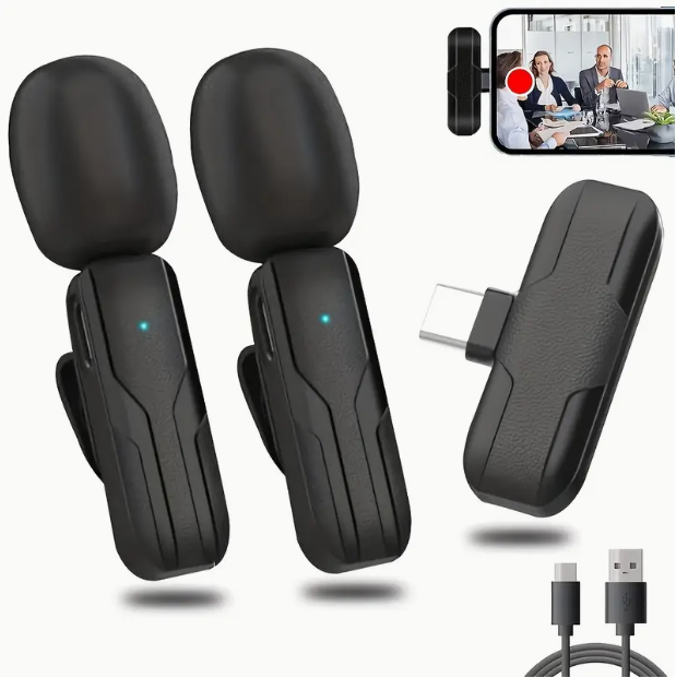 Rotatable Wireless Lavalier Microphone – 2.4 GHz Clip-On Mic with USB-C Rechargeable Battery