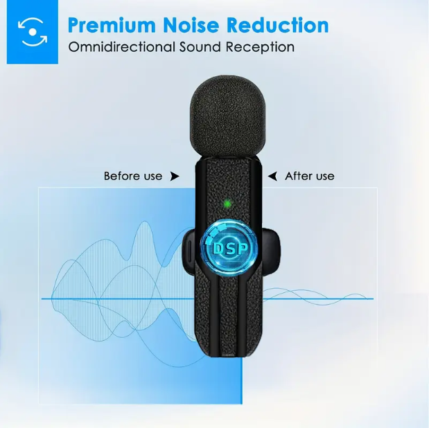 Rotatable Wireless Lavalier Microphone – 2.4 GHz Clip-On Mic with USB-C Rechargeable Battery