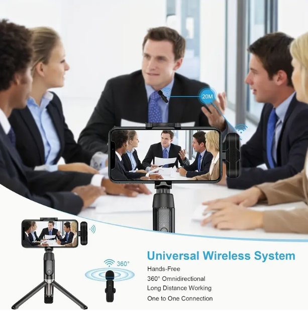 Rotatable Wireless Lavalier Microphone – 2.4 GHz Clip-On Mic with USB-C Rechargeable Battery