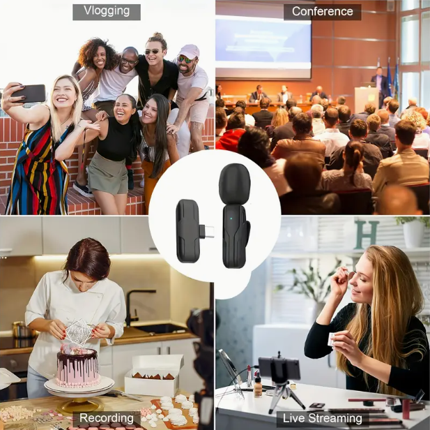 Rotatable Wireless Lavalier Microphone – 2.4 GHz Clip-On Mic with USB-C Rechargeable Battery