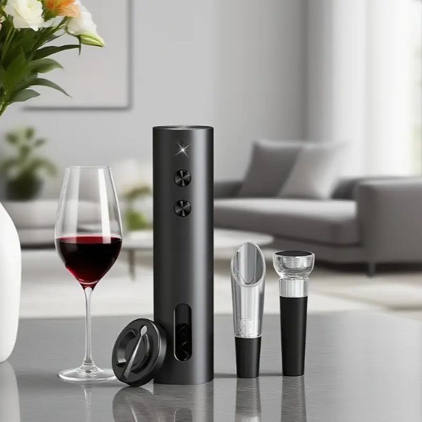 Rechargeable Electric Wine Opener Set — Auto Corkscrew, Foil Cutter, Pourer & Vacuum Stopper