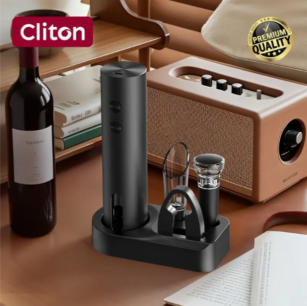 Rechargeable Electric Wine Opener Set — Auto Corkscrew, Foil Cutter, Pourer & Vacuum Stopper