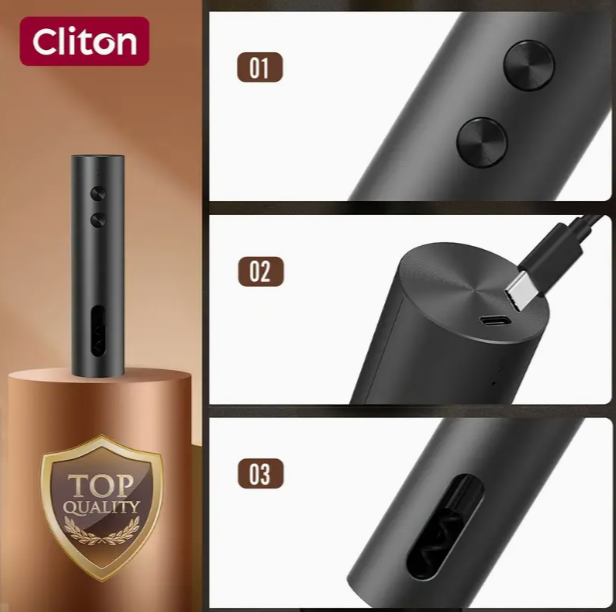 Rechargeable Electric Wine Opener Set — Auto Corkscrew, Foil Cutter, Pourer & Vacuum Stopper