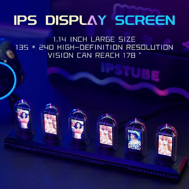 USB‑Powered RGB Clock with IPS Color Screen – Multimedia Display & Nightlight
