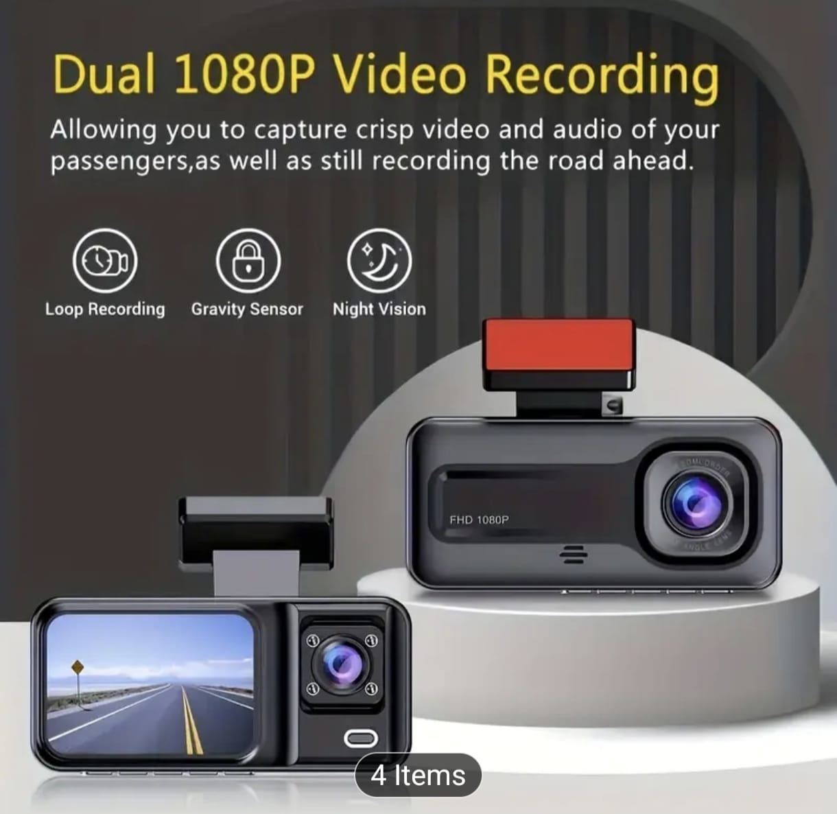 3-Lens HD 1080p Car DVR Dash Cam — Front • Inside • Rear