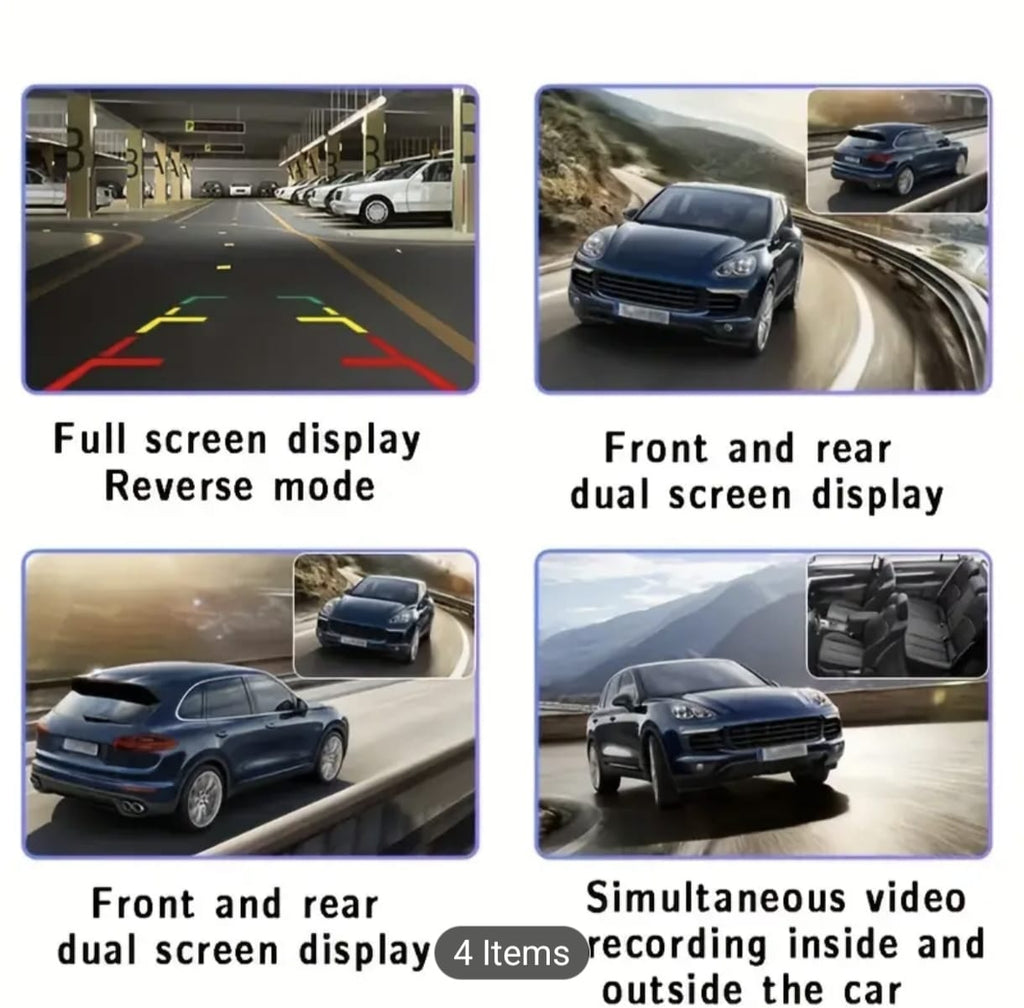 3-Lens HD 1080p Car DVR Dash Cam — Front • Inside • Rear