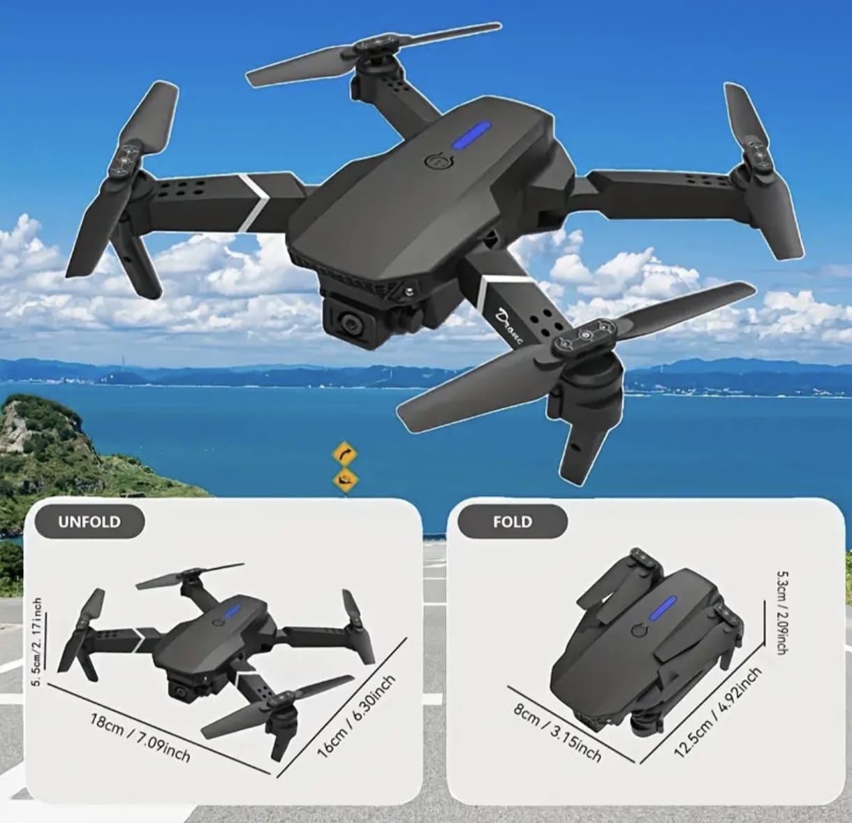 E88 Drone – HD Dual Camera, Foldable Design, Beginner Friendly