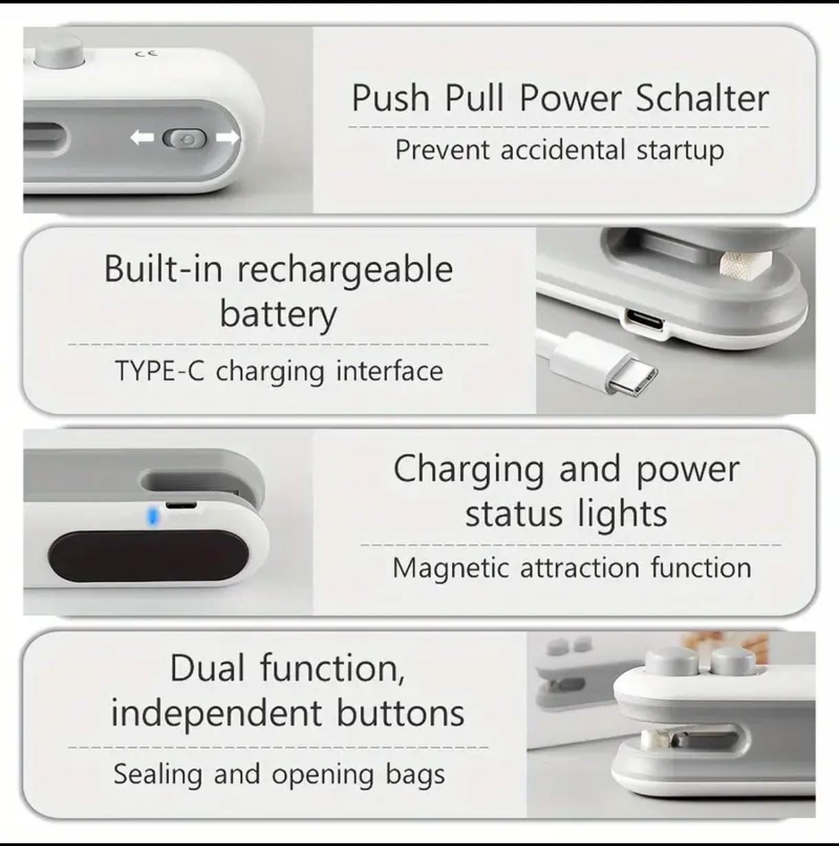 Portable USB Rechargeable Snack Bag Sealer – Magnetic Mini Heat Sealer