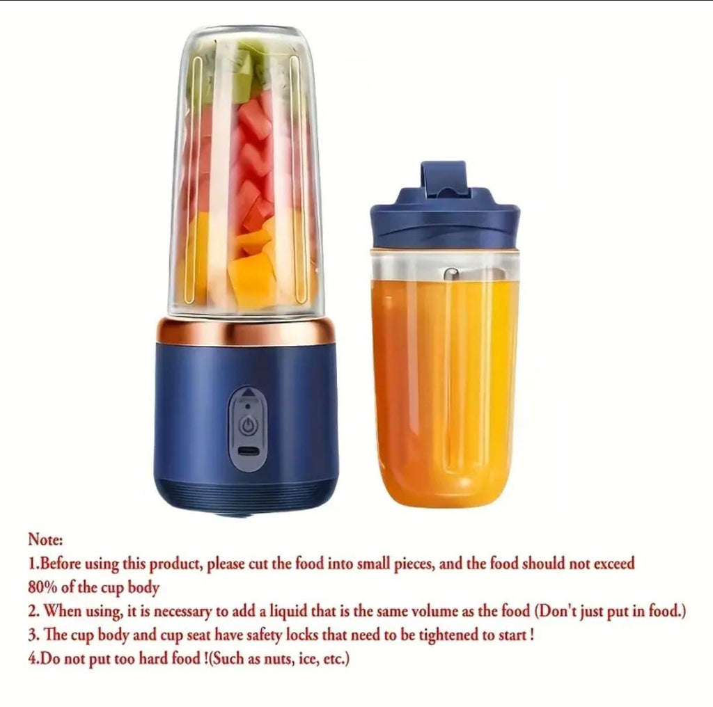 Portable 2-in-1 Blender & Juicer – 6 Blades, USB Rechargeable, Dual Cups