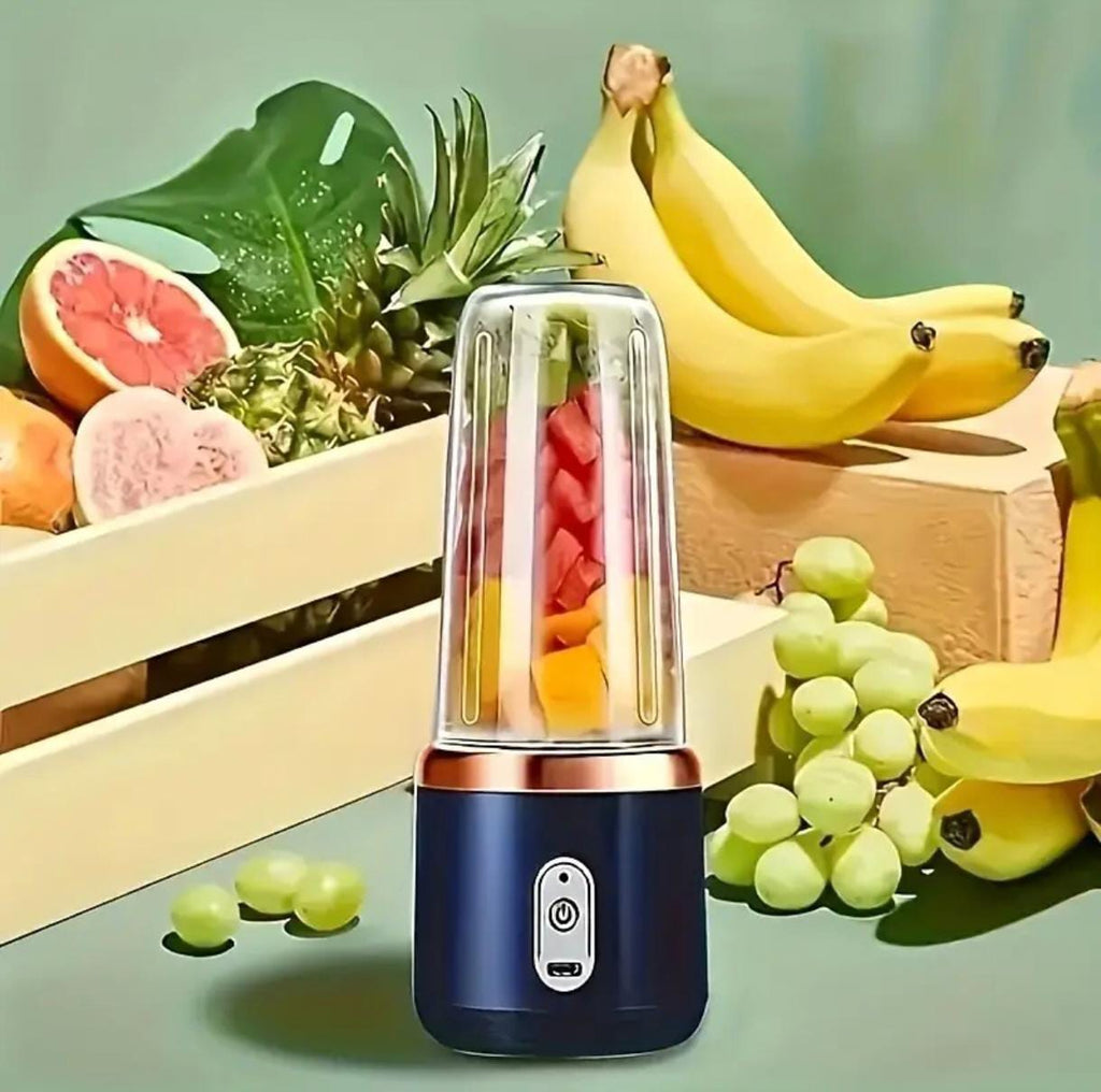 Portable 2-in-1 Blender & Juicer – 6 Blades, USB Rechargeable, Dual Cups