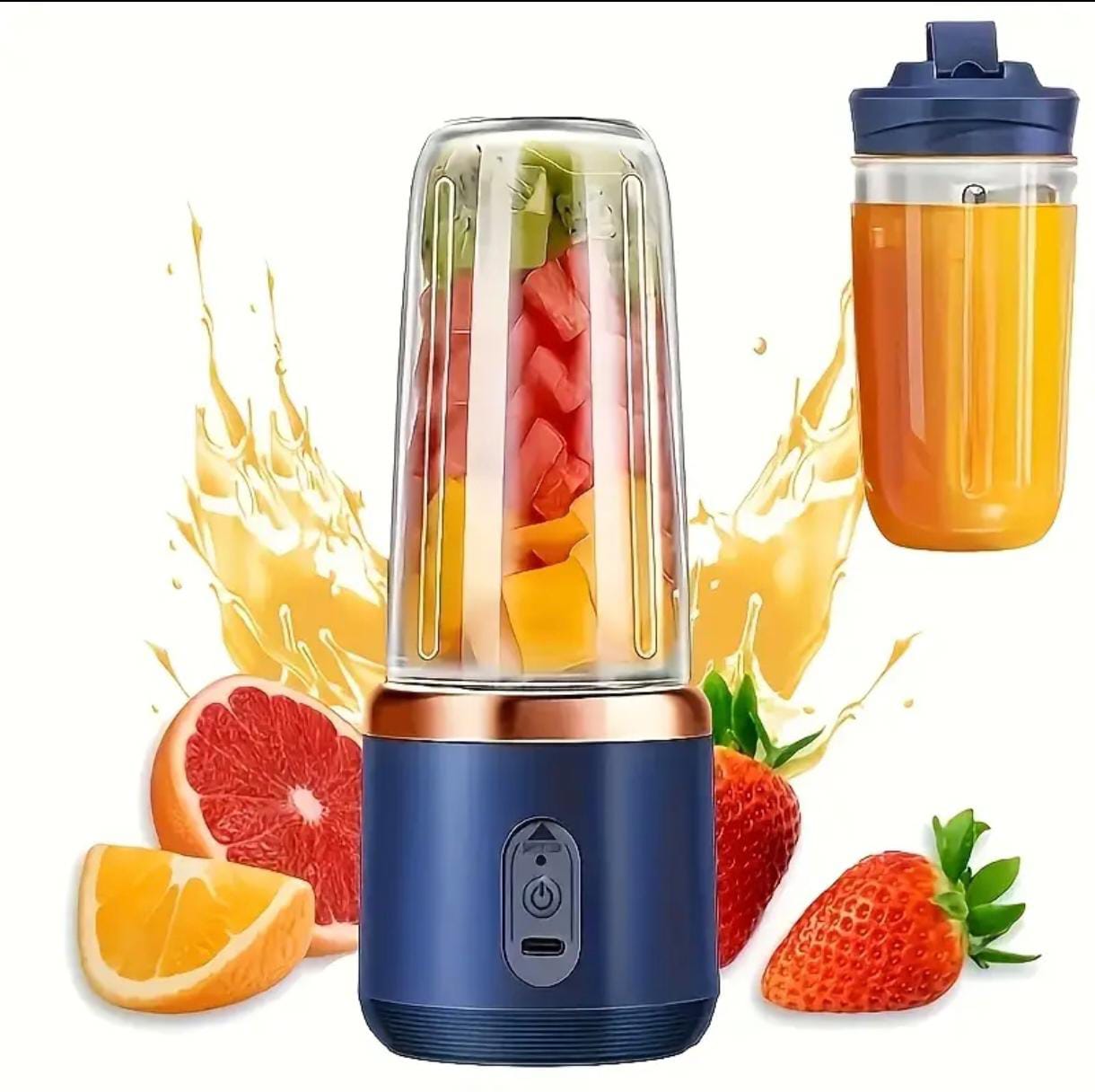 Portable 2-in-1 Blender & Juicer – 6 Blades, USB Rechargeable, Dual Cups