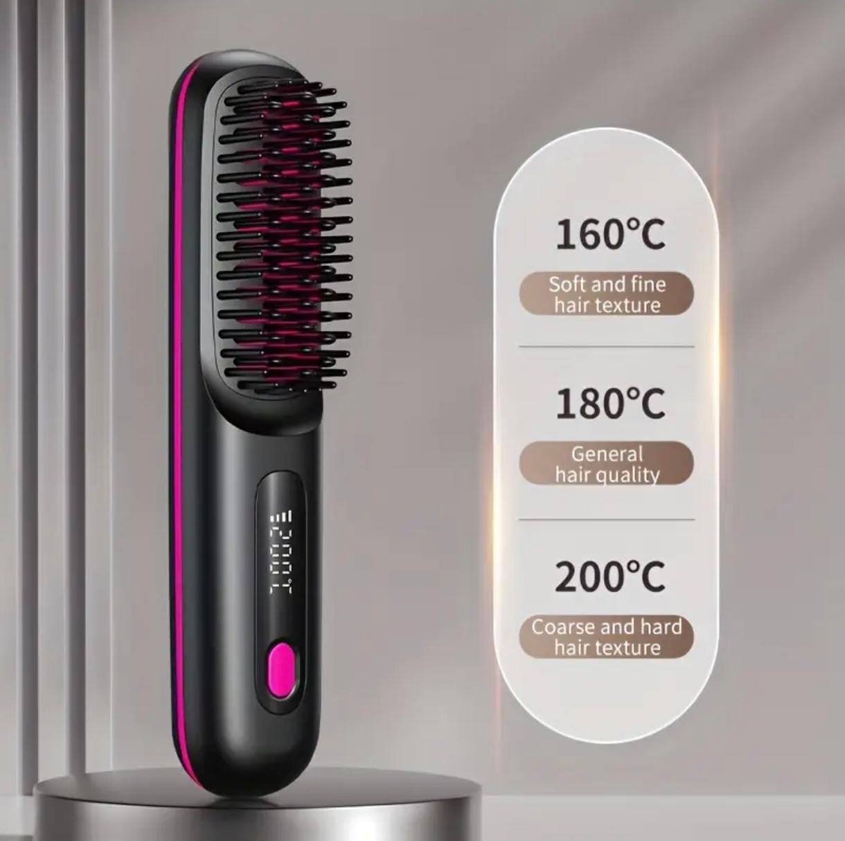 Portable Cordless Hair Straightener Brush – USB Rechargeable, Rapid Heat, Anti-Scald