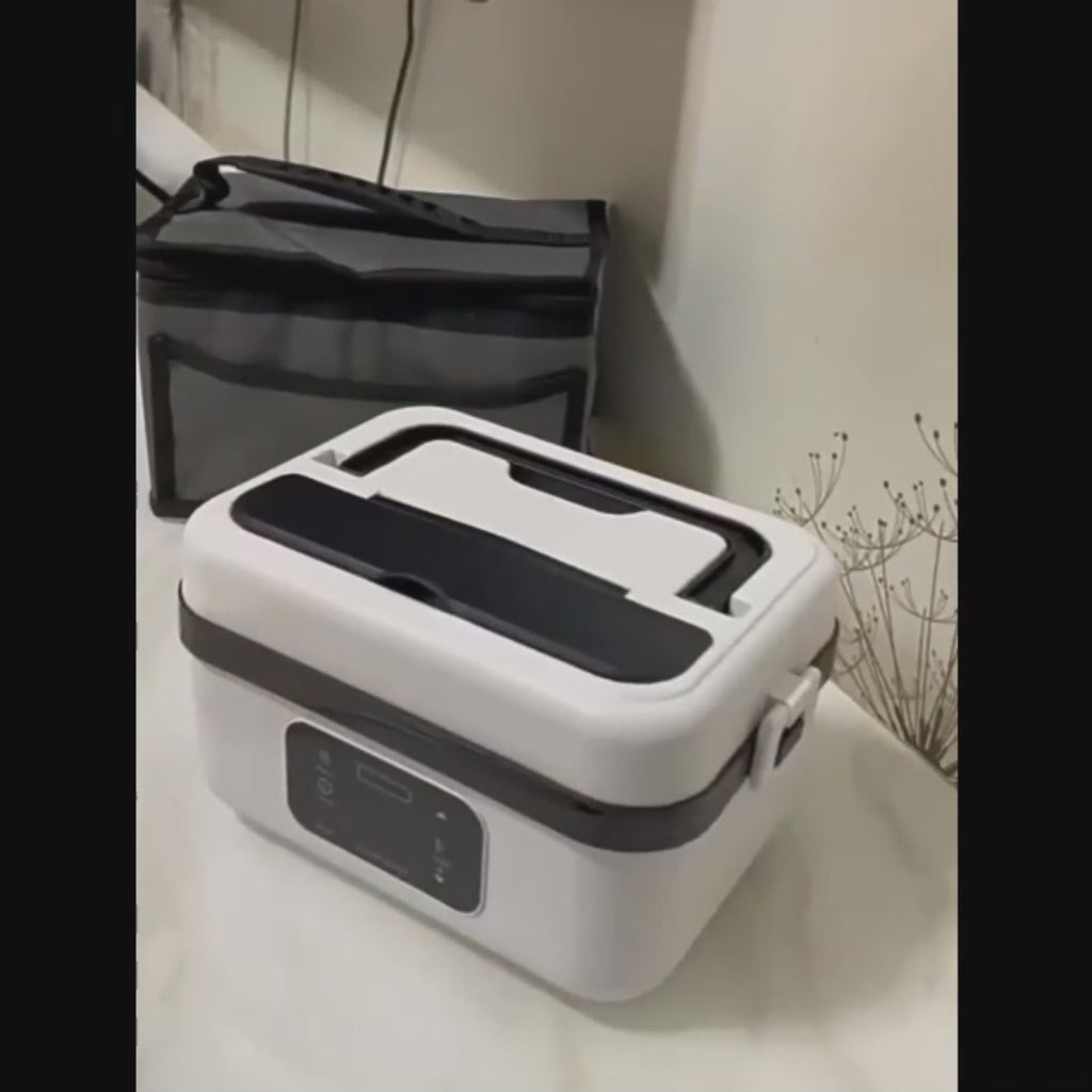 Portable Electric Heated Lunch Box – 1000ml Stainless Steel, Leakproof & Rechargeable