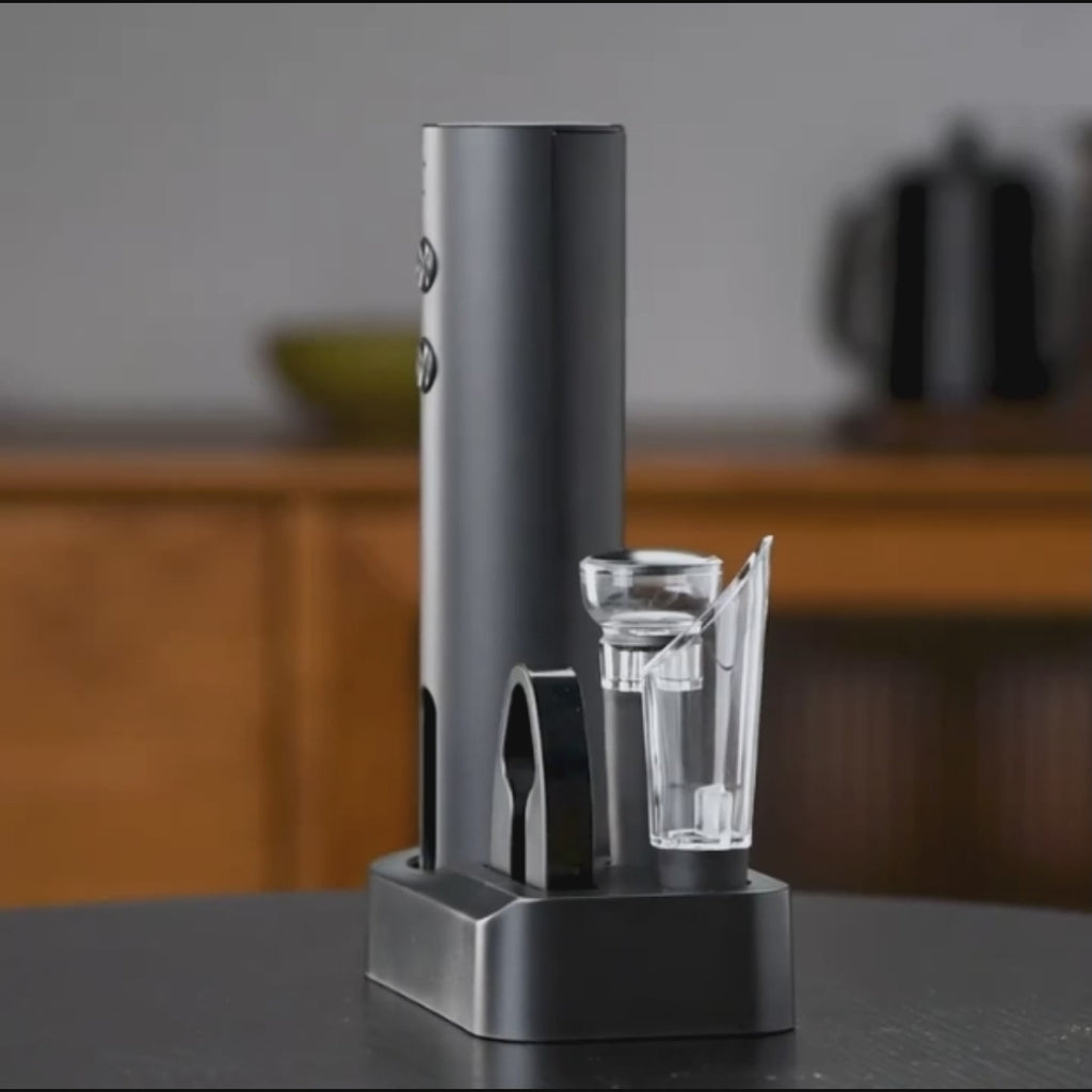 Rechargeable Electric Wine Opener Set — Auto Corkscrew, Foil Cutter, Pourer & Vacuum Stopper