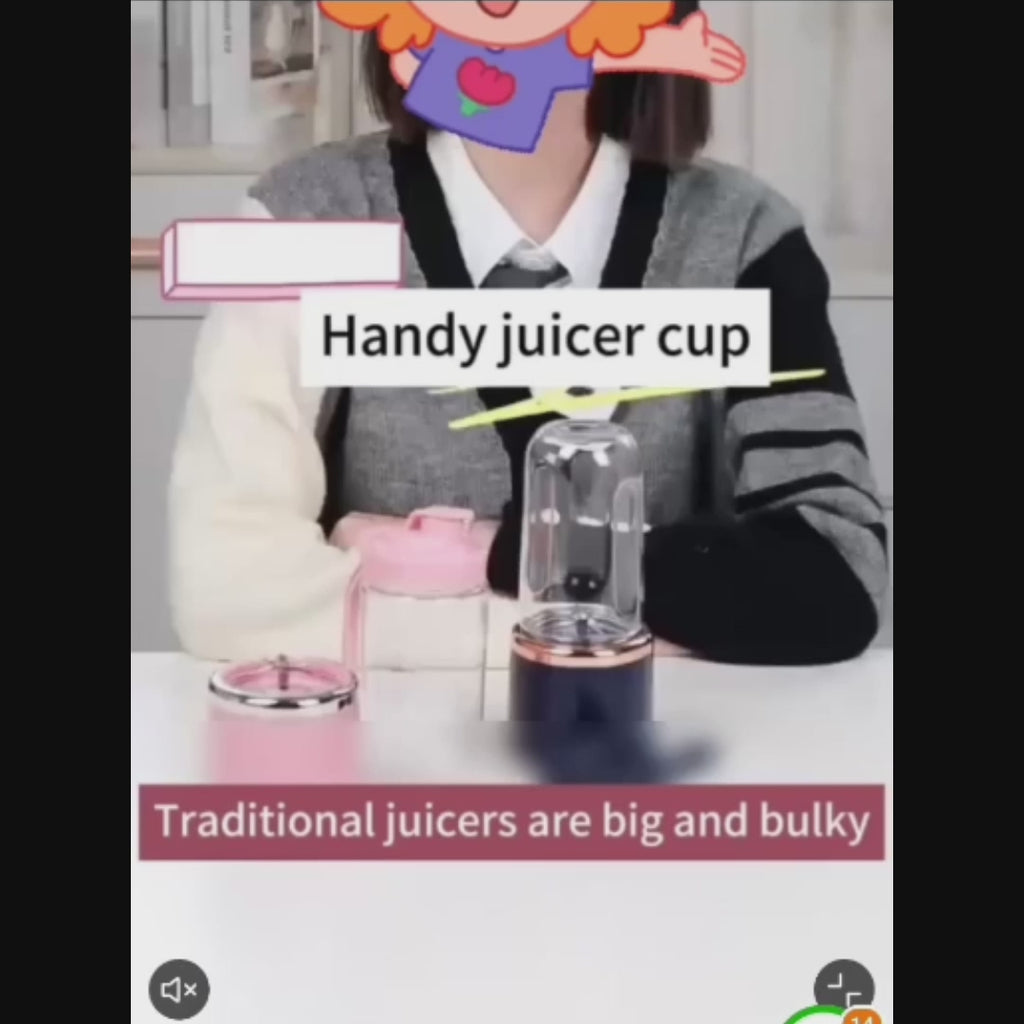Portable 2-in-1 Blender & Juicer – 6 Blades, USB Rechargeable, Dual Cups